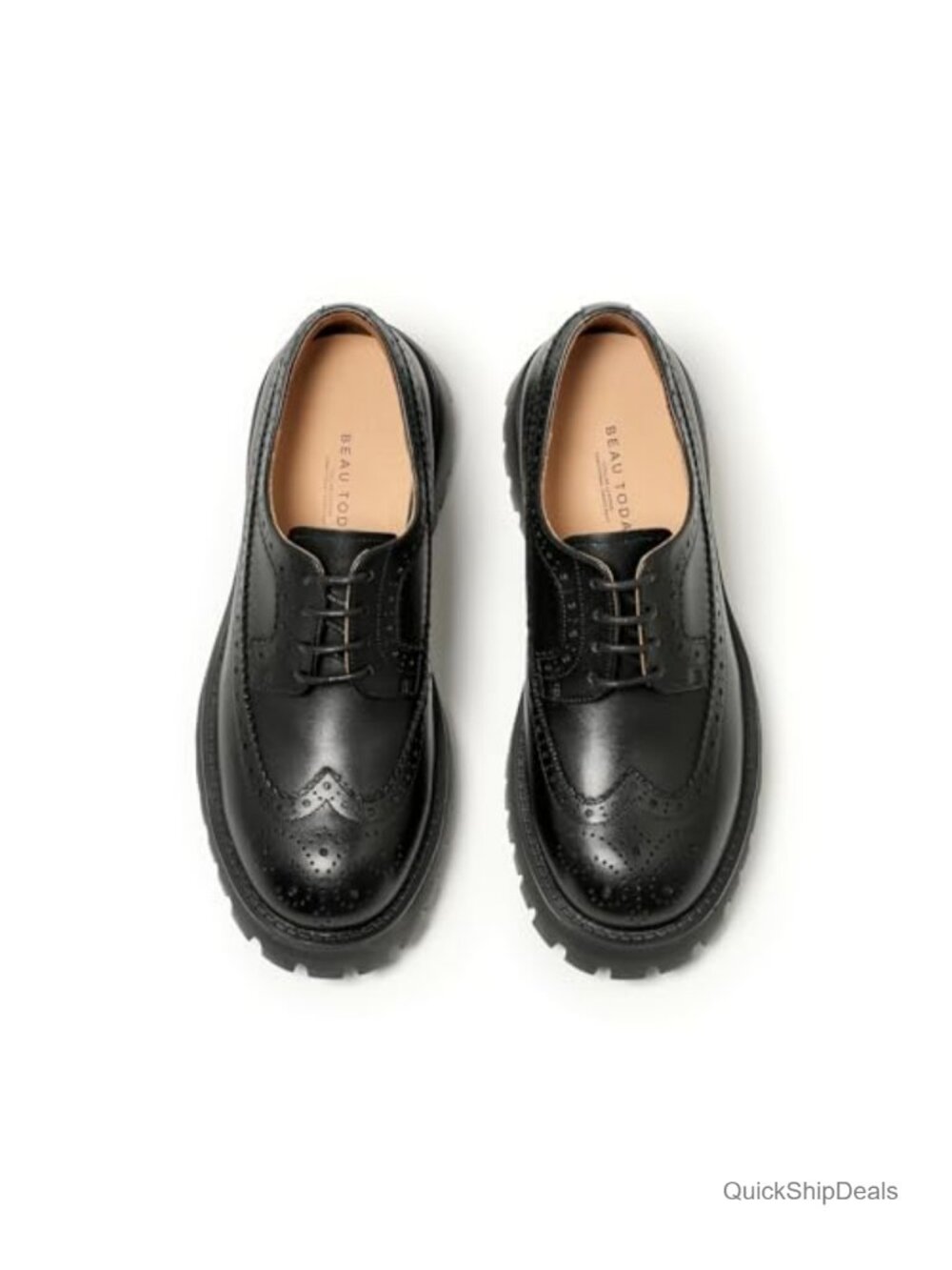 Women's Chunky Platform Oxfords Calfskin Leather Wingtip Brogue Lace-up Dress